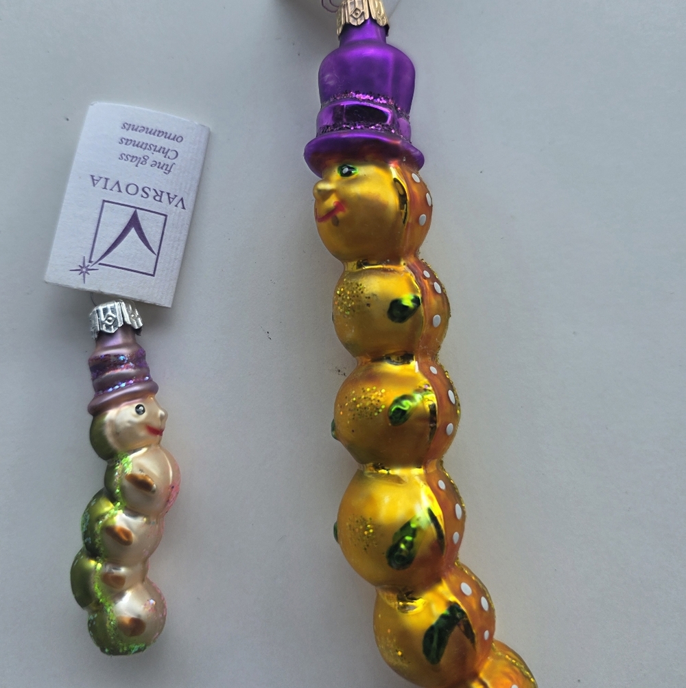 Glass caterpillar ornaments.